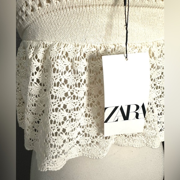ZARA Crochet Crop Top Size Small Ivory Boho Stretch Knit Tank Top Women's, NWT - Picture 5 of 10